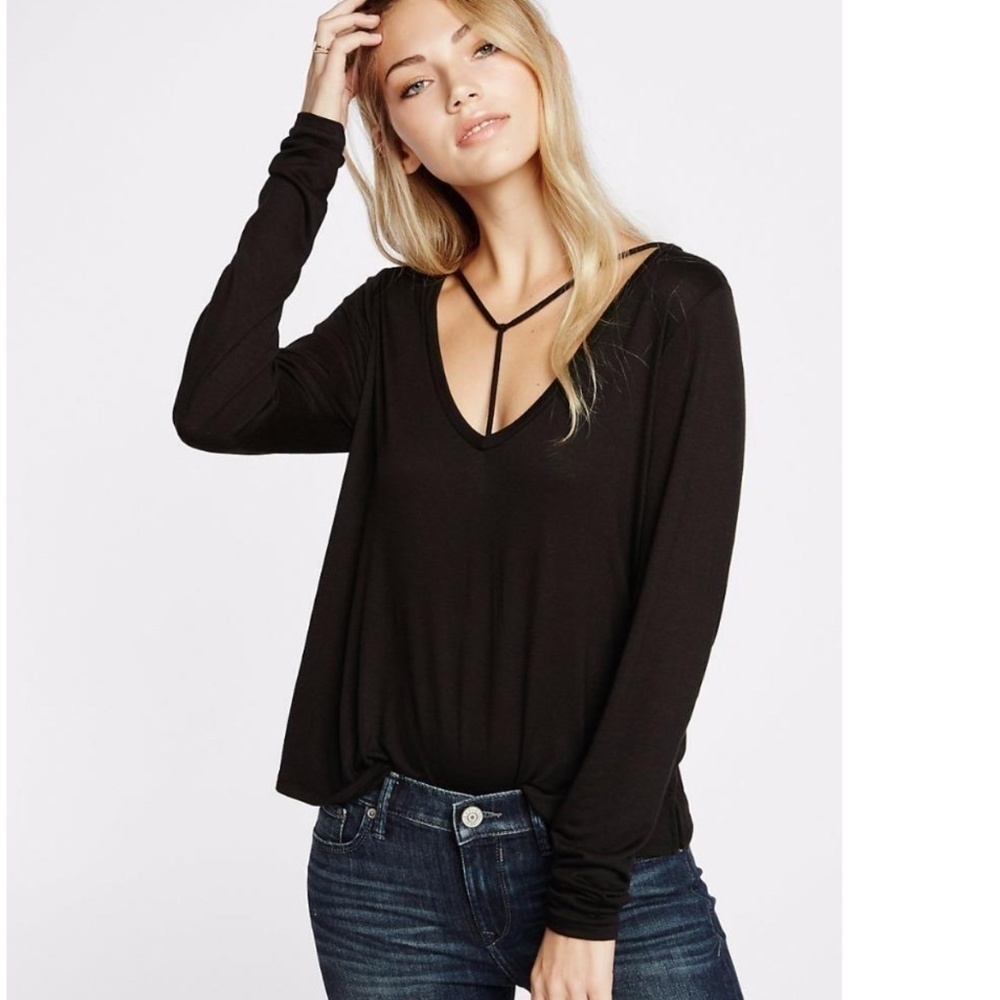 Express One Eleven Black Long Sleeve Choker Top